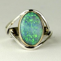Mixed Metal Australian Neon Green Opal Ring